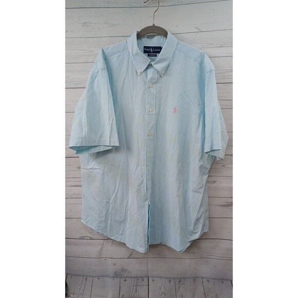 Polo Ralph Lauren Mens Classic Fit Short Sleeve Shirt XL Striped Blue White - Picture 1 of 7
